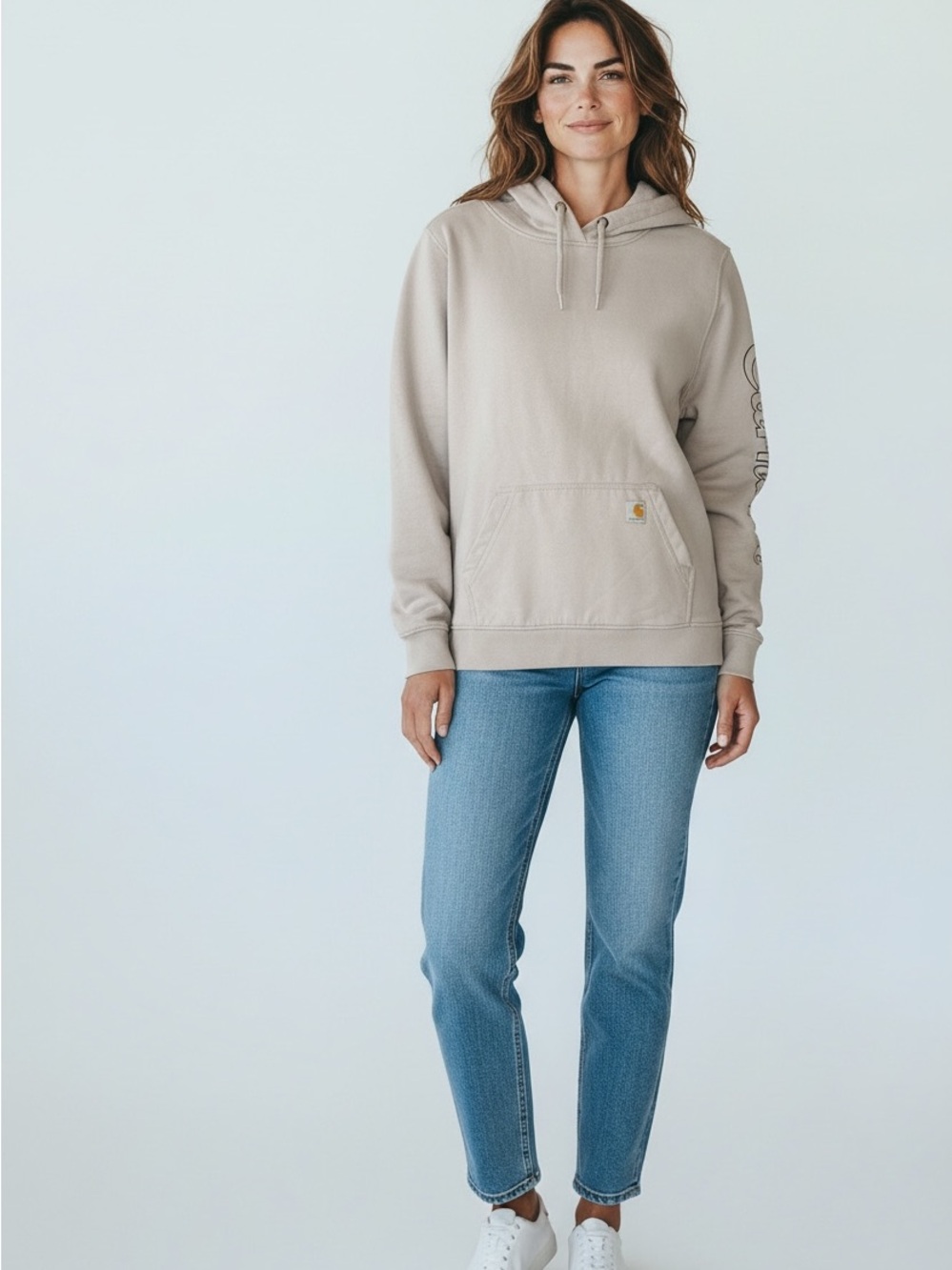 35 Carhartt Women's Sandstone Hoodie with Sleeve Logo